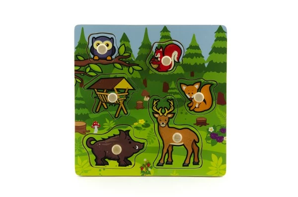Teddies Vkládačka dřevěná Moje první zvířátka lesní 6 ks 22,5 x 22,5 x 2,5 cm