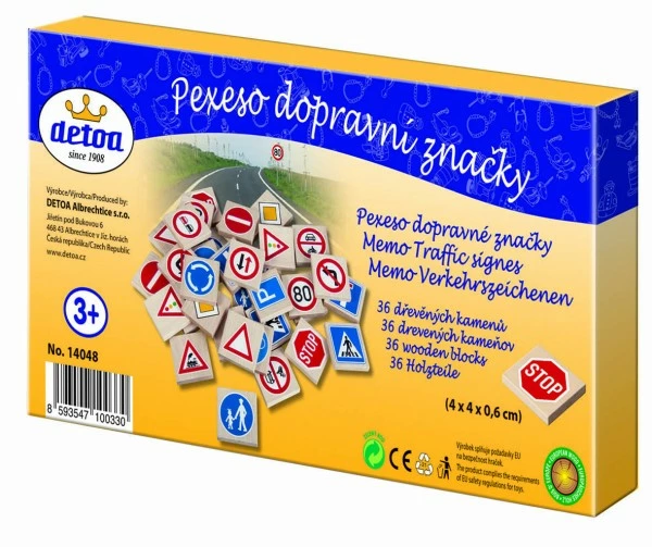 Detoa Pexeso dopravní značky dřevo 36 ks 4 x 4 x 0,6 cm v krabici