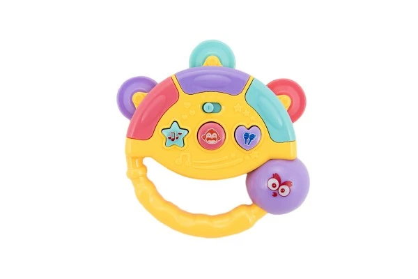 Tamburínka baby plast 12cm asst 2 barev na baterie se světlem se zvukem na kartě 18m+