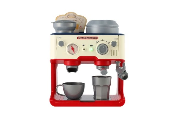 Kávovar presovač plast 26x25cm na baterie se zvukem vypouštějící páru v krabici 28x27x15cm