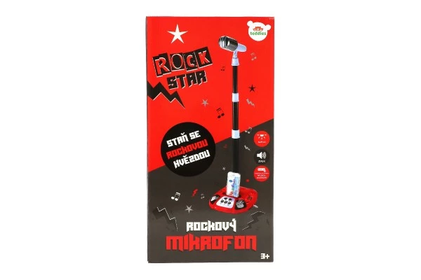 Teddies Mikrofon karaoke ROCK STAR plast na baterie se světlem se zvukem v krabici 23x45x8cm