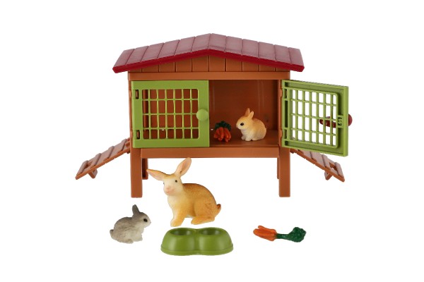 Teddies Králíkárna s výběhem plast s doplňky v krabici 23x19x8cm
