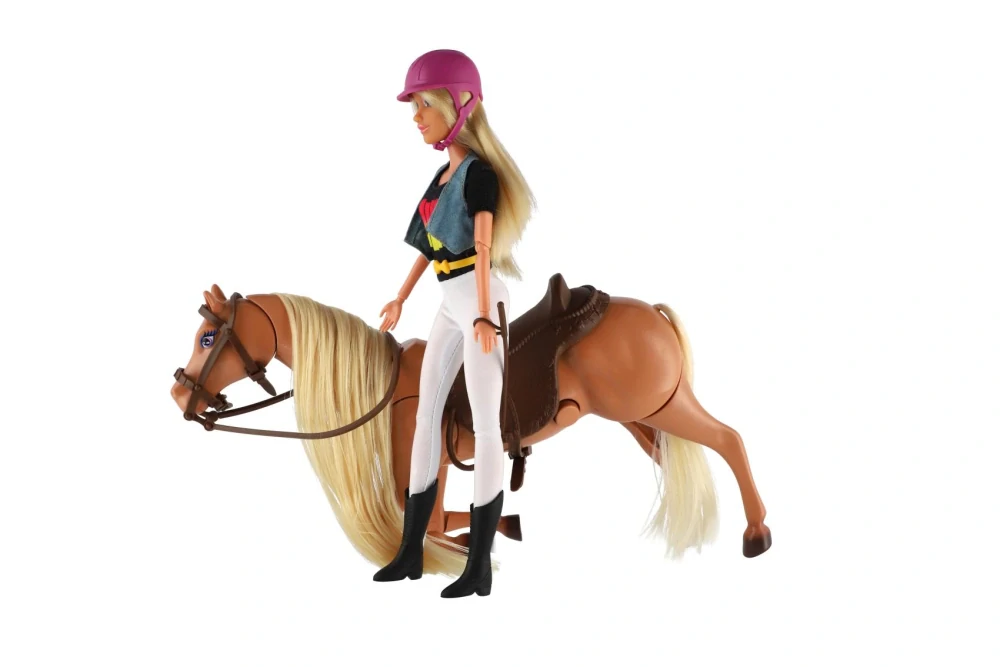 Teddies Kůň česací + panenka žokejka Anlily kloubová plast s doplňky v krabici 32x36x11cm