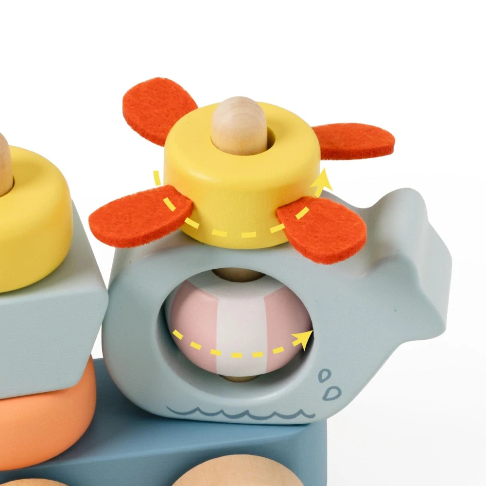 Teddies Vlak + 2 vagóny oceán dřevo tahací stavebnice 28 dílků v krabici 38x12x8cm 12m+