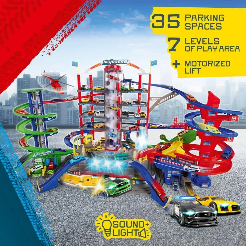 Majorette Garáž Super City + 6 autíček a vlak