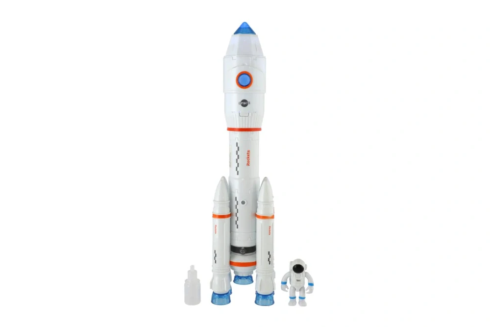 Teddies Raketa vypouštějící páru plast 36cm na baterie se zvukem se světlem s doplňky v krabici 17x38x6,5cm