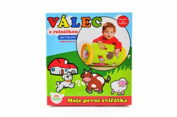 Teddies Válec s rolničkou nafukovací Moje první zvířátka 42 x 23 cm v krabici