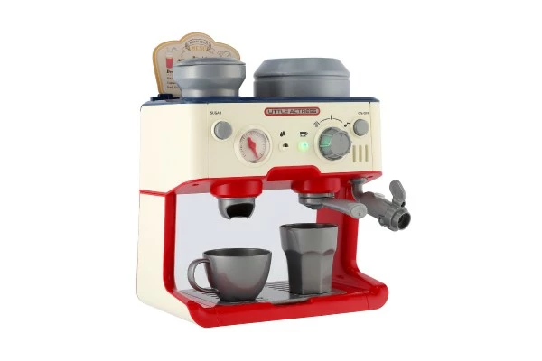 Kávovar presovač plast 26x25cm na baterie se zvukem vypouštějící páru v krabici 28x27x15cm