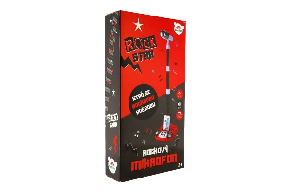 Teddies Mikrofon karaoke ROCK STAR plast na baterie se světlem se zvukem v krabici 23x45x8cm