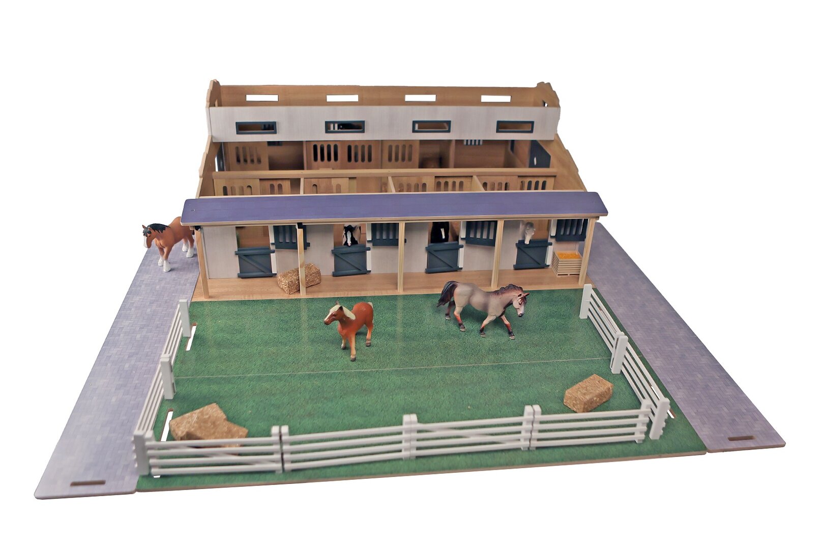 Kids Globe 610311 Farming Koňská stáj se 7 boxy a pastvinou 1:24