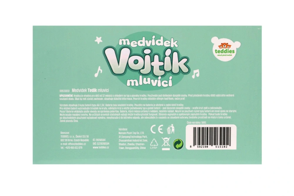Teddies Medvěd Vojtík pohádkový česky mluvící plyš 22x23cm na baterie v krabici 12m+