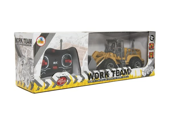 Auto Buldozér RC plast 22cm na dálkové ovládání 27MHz na baterie se světlem v krabici 37x12x11cm